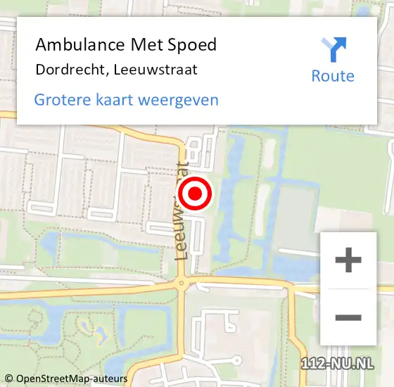 Locatie op kaart van de 112 melding: Ambulance Met Spoed Naar Dordrecht, Leeuwstraat op 26 augustus 2024 00:57