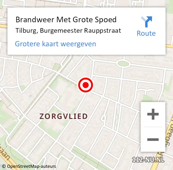 Locatie op kaart van de 112 melding: Brandweer Met Grote Spoed Naar Tilburg, Burgemeester Rauppstraat op 26 augustus 2024 01:21