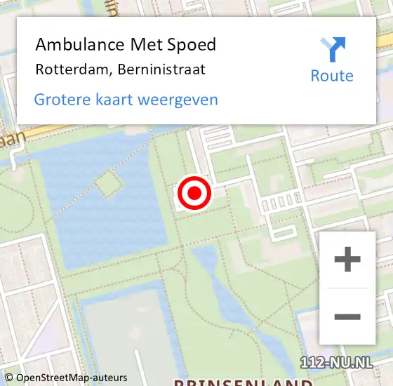 Locatie op kaart van de 112 melding: Ambulance Met Spoed Naar Rotterdam, Berninistraat op 26 augustus 2024 01:26