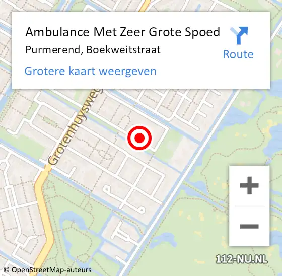 Locatie op kaart van de 112 melding: Ambulance Met Zeer Grote Spoed Naar Purmerend, Boekweitstraat op 26 augustus 2024 02:57