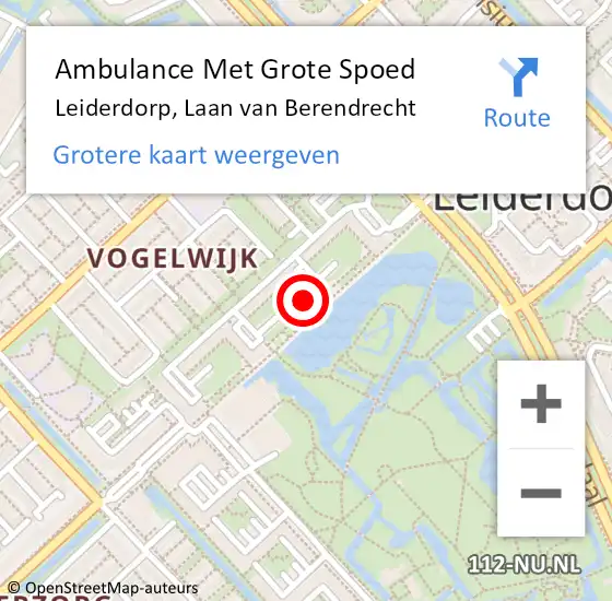 Locatie op kaart van de 112 melding: Ambulance Met Grote Spoed Naar Leiderdorp, Laan van Berendrecht op 26 augustus 2024 03:17