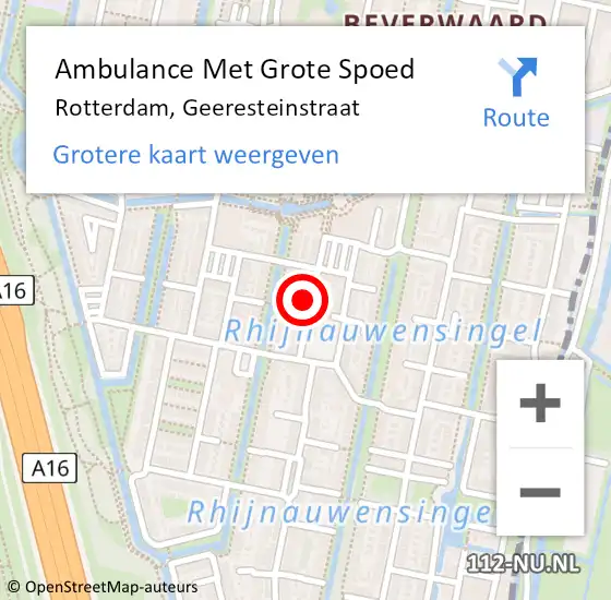 Locatie op kaart van de 112 melding: Ambulance Met Grote Spoed Naar Rotterdam, Geeresteinstraat op 26 augustus 2024 03:21