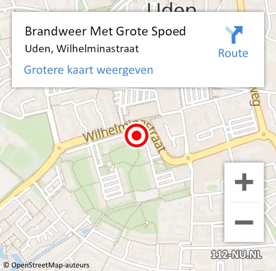 Locatie op kaart van de 112 melding: Brandweer Met Grote Spoed Naar Uden, Wilhelminastraat op 26 augustus 2024 03:25