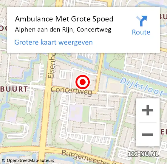 Locatie op kaart van de 112 melding: Ambulance Met Grote Spoed Naar Alphen aan den Rijn, Concertweg op 26 augustus 2024 03:59