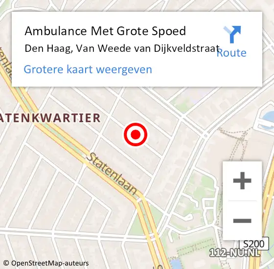 Locatie op kaart van de 112 melding: Ambulance Met Grote Spoed Naar Den Haag, Van Weede van Dijkveldstraat op 26 augustus 2024 04:21