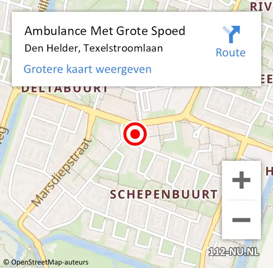 Locatie op kaart van de 112 melding: Ambulance Met Grote Spoed Naar Den Helder, Texelstroomlaan op 26 augustus 2024 04:34