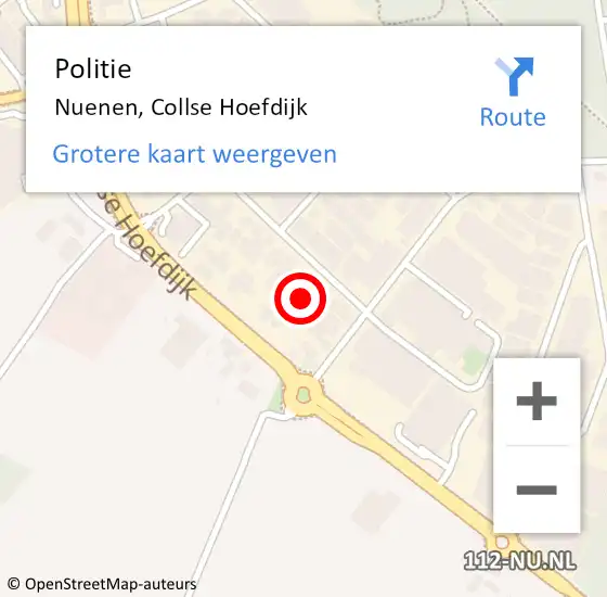 Locatie op kaart van de 112 melding: Politie Nuenen, Collse Hoefdijk op 26 augustus 2024 07:25