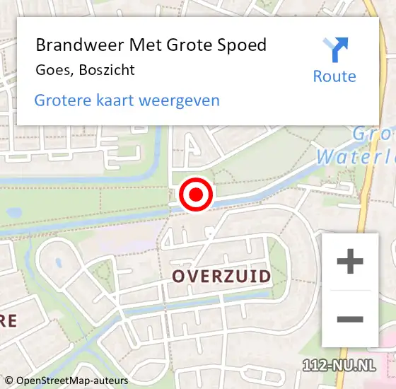 Locatie op kaart van de 112 melding: Brandweer Met Grote Spoed Naar Goes, Boszicht op 26 augustus 2024 07:46