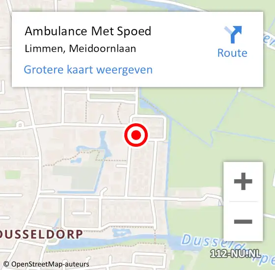 Locatie op kaart van de 112 melding: Ambulance Met Spoed Naar Limmen, Meidoornlaan op 26 augustus 2024 07:57