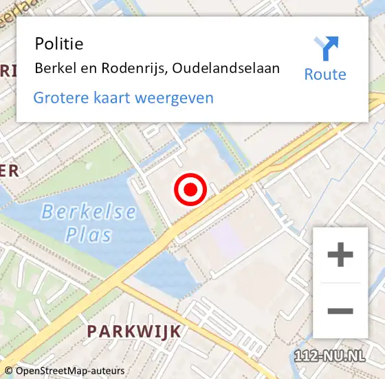 Locatie op kaart van de 112 melding: Politie Berkel en Rodenrijs, Oudelandselaan op 26 augustus 2024 08:06