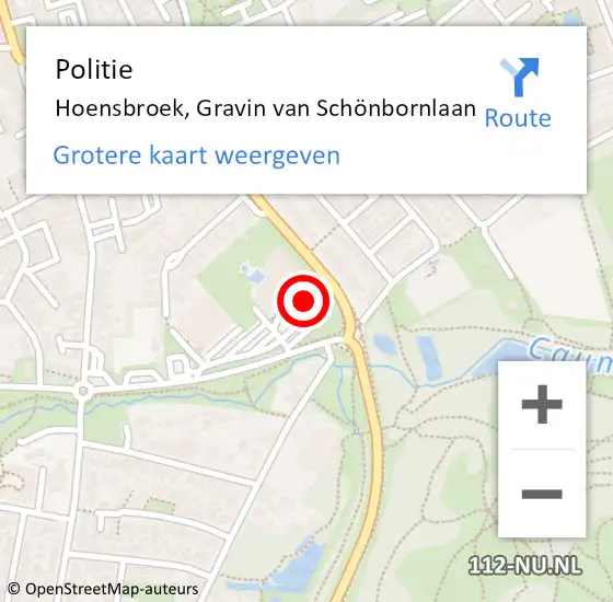 Locatie op kaart van de 112 melding: Politie Hoensbroek, Gravin van Schönbornlaan op 26 augustus 2024 08:22