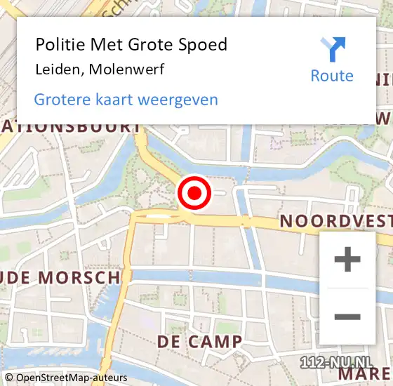 Locatie op kaart van de 112 melding: Politie Met Grote Spoed Naar Leiden, Molenwerf op 26 augustus 2024 08:26