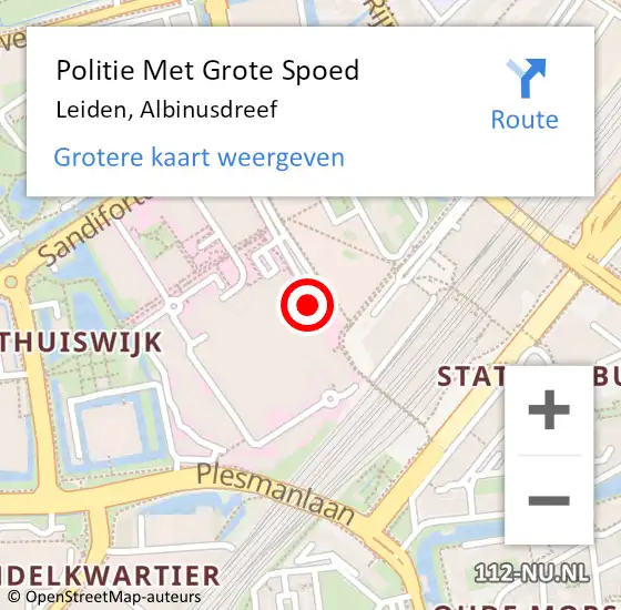 Locatie op kaart van de 112 melding: Politie Met Grote Spoed Naar Leiden, Albinusdreef op 26 augustus 2024 08:31