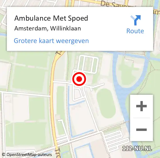 Locatie op kaart van de 112 melding: Ambulance Met Spoed Naar Amsterdam, Willinklaan op 26 augustus 2024 08:45