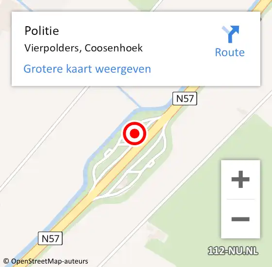 Locatie op kaart van de 112 melding: Politie Vierpolders, Coosenhoek op 26 augustus 2024 08:47