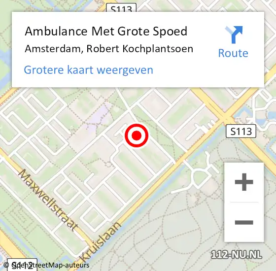 Locatie op kaart van de 112 melding: Ambulance Met Grote Spoed Naar Amsterdam, Robert Kochplantsoen op 26 augustus 2024 09:19