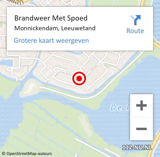 Locatie op kaart van de 112 melding: Brandweer Met Spoed Naar Monnickendam, Leeuwetand op 26 augustus 2024 09:25