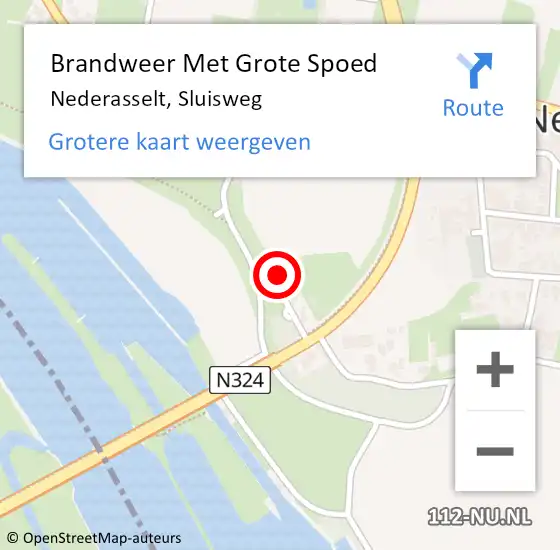 Locatie op kaart van de 112 melding: Brandweer Met Grote Spoed Naar Nederasselt, Sluisweg op 26 augustus 2024 09:52