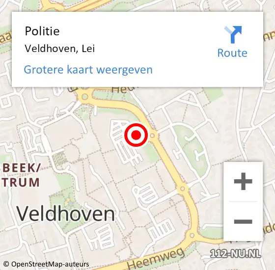 Locatie op kaart van de 112 melding: Politie Veldhoven, Lei op 26 augustus 2024 10:03