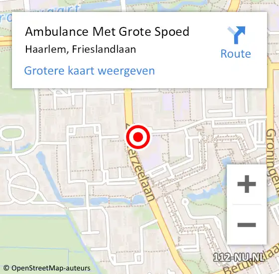 Locatie op kaart van de 112 melding: Ambulance Met Grote Spoed Naar Haarlem, Frieslandlaan op 26 augustus 2024 10:43