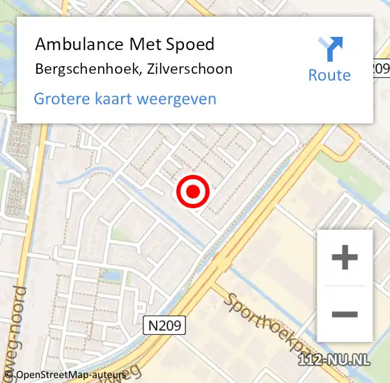 Locatie op kaart van de 112 melding: Ambulance Met Spoed Naar Bergschenhoek, Zilverschoon op 26 augustus 2024 10:55