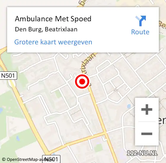 Locatie op kaart van de 112 melding: Ambulance Met Spoed Naar Den Burg, Beatrixlaan op 26 augustus 2024 11:03