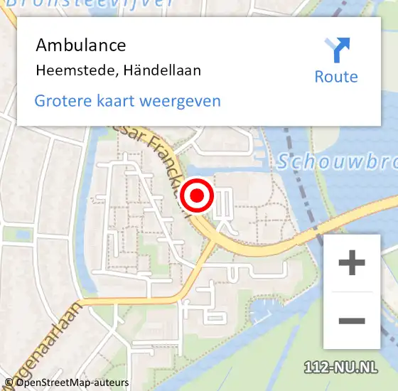 Locatie op kaart van de 112 melding: Ambulance Heemstede, Händellaan op 26 augustus 2024 11:05