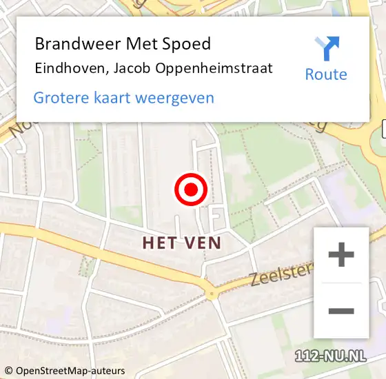 Locatie op kaart van de 112 melding: Brandweer Met Spoed Naar Eindhoven, Jacob Oppenheimstraat op 26 augustus 2024 11:12