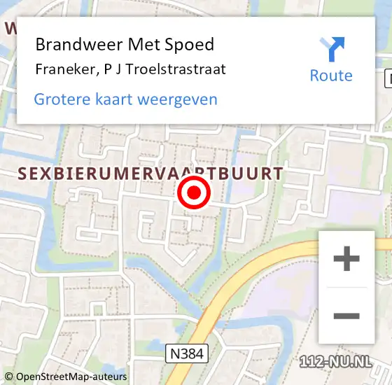 Locatie op kaart van de 112 melding: Brandweer Met Spoed Naar Franeker, P J Troelstrastraat op 26 augustus 2024 11:24