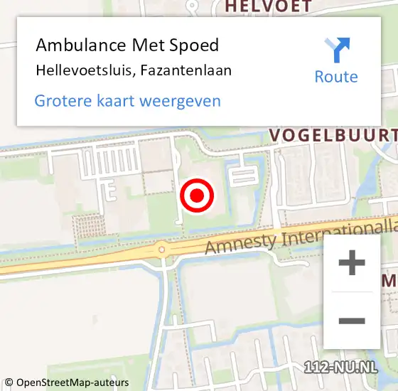 Locatie op kaart van de 112 melding: Ambulance Met Spoed Naar Hellevoetsluis, Fazantenlaan op 26 augustus 2024 11:32