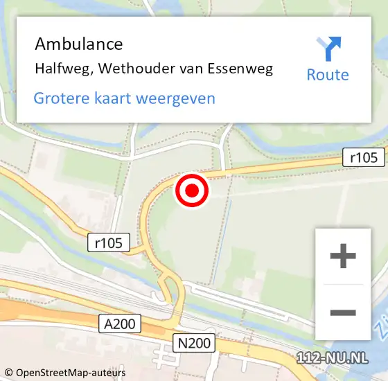 Locatie op kaart van de 112 melding: Ambulance Halfweg, Wethouder van Essenweg op 26 augustus 2024 11:33