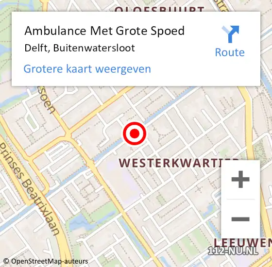 Locatie op kaart van de 112 melding: Ambulance Met Grote Spoed Naar Delft, Buitenwatersloot op 26 augustus 2024 11:57