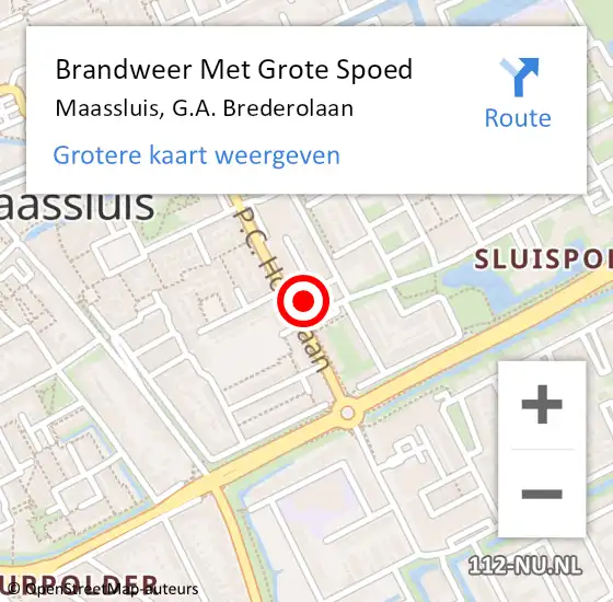 Locatie op kaart van de 112 melding: Brandweer Met Grote Spoed Naar Maassluis, G.A. Brederolaan op 26 augustus 2024 11:57