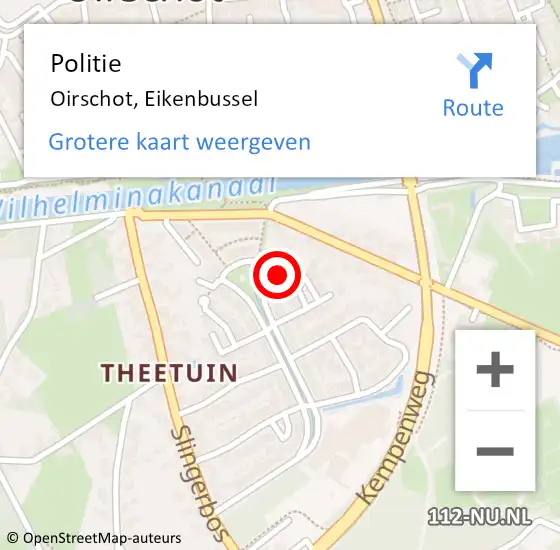 Locatie op kaart van de 112 melding: Politie Oirschot, Eikenbussel op 26 augustus 2024 12:09