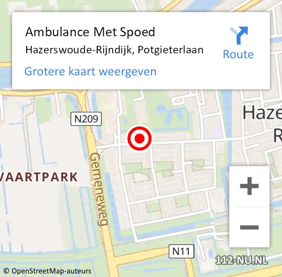 Locatie op kaart van de 112 melding: Ambulance Met Spoed Naar Hazerswoude-Rijndijk, Potgieterlaan op 26 augustus 2024 12:27