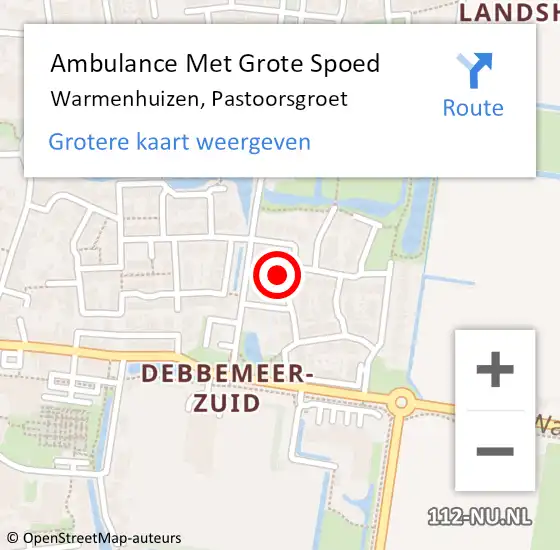 Locatie op kaart van de 112 melding: Ambulance Met Grote Spoed Naar Warmenhuizen, Pastoorsgroet op 26 augustus 2024 12:32