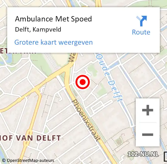 Locatie op kaart van de 112 melding: Ambulance Met Spoed Naar Delft, Kampveld op 26 augustus 2024 12:36