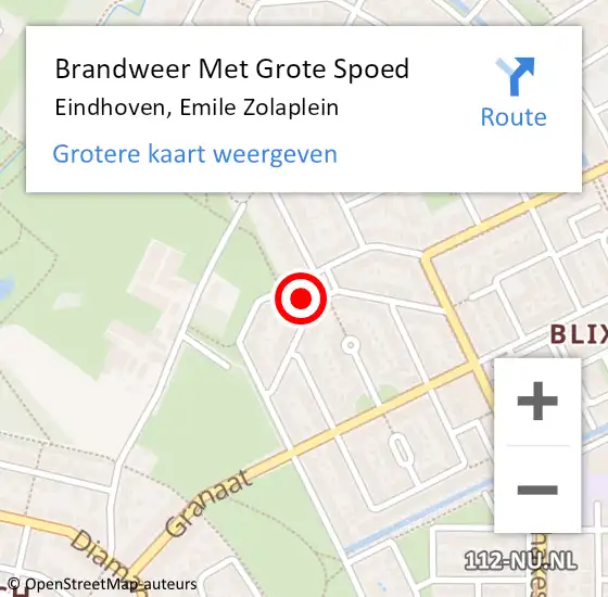 Locatie op kaart van de 112 melding: Brandweer Met Grote Spoed Naar Eindhoven, Emile Zolaplein op 26 augustus 2024 12:36