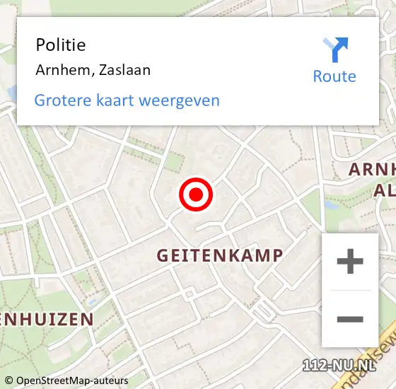 Locatie op kaart van de 112 melding: Politie Arnhem, Zaslaan op 26 augustus 2024 12:41