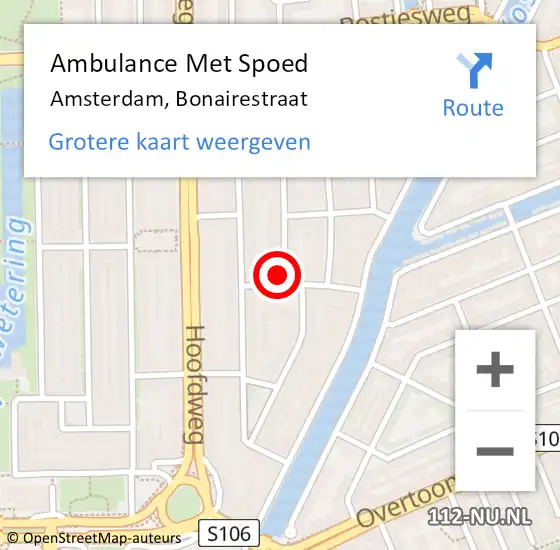 Locatie op kaart van de 112 melding: Ambulance Met Spoed Naar Amsterdam, Bonairestraat op 26 augustus 2024 12:55