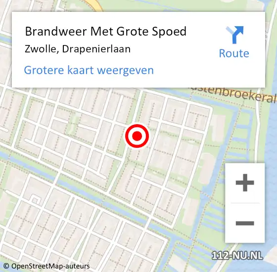 Locatie op kaart van de 112 melding: Brandweer Met Grote Spoed Naar Zwolle, Drapenierlaan op 26 augustus 2024 12:55