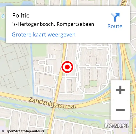 Locatie op kaart van de 112 melding: Politie 's-Hertogenbosch, Rompertsebaan op 26 augustus 2024 13:10