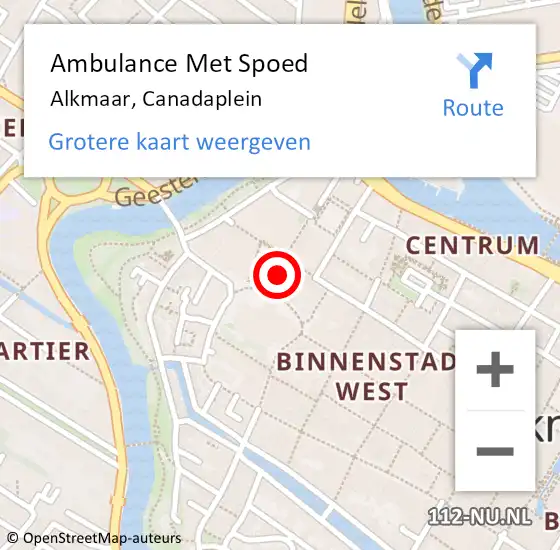 Locatie op kaart van de 112 melding: Ambulance Met Spoed Naar Alkmaar, Canadaplein op 26 augustus 2024 13:16