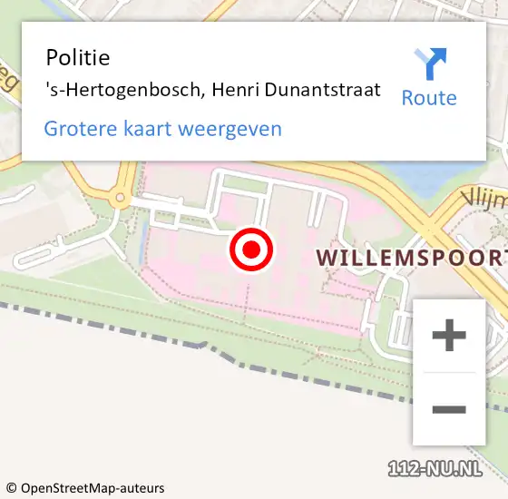 Locatie op kaart van de 112 melding: Politie 's-Hertogenbosch, Henri Dunantstraat op 26 augustus 2024 13:39