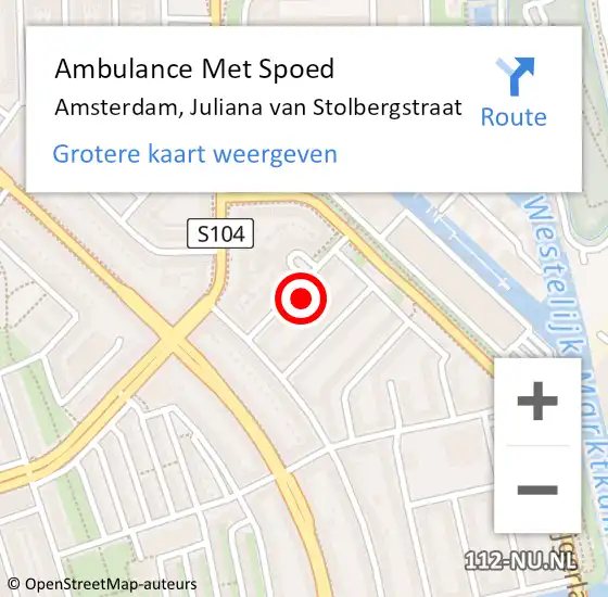 Locatie op kaart van de 112 melding: Ambulance Met Spoed Naar Amsterdam, Juliana van Stolbergstraat op 26 augustus 2024 13:45