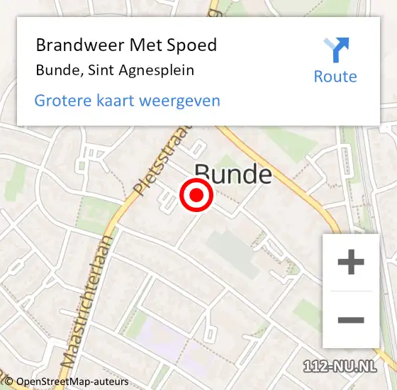 Locatie op kaart van de 112 melding: Brandweer Met Spoed Naar Bunde, Sint Agnesplein op 26 augustus 2024 13:57