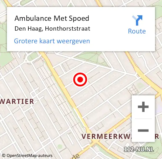 Locatie op kaart van de 112 melding: Ambulance Met Spoed Naar Den Haag, Honthorststraat op 26 augustus 2024 14:12