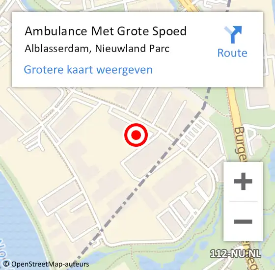 Locatie op kaart van de 112 melding: Ambulance Met Grote Spoed Naar Alblasserdam, Nieuwland Parc op 26 augustus 2024 14:13