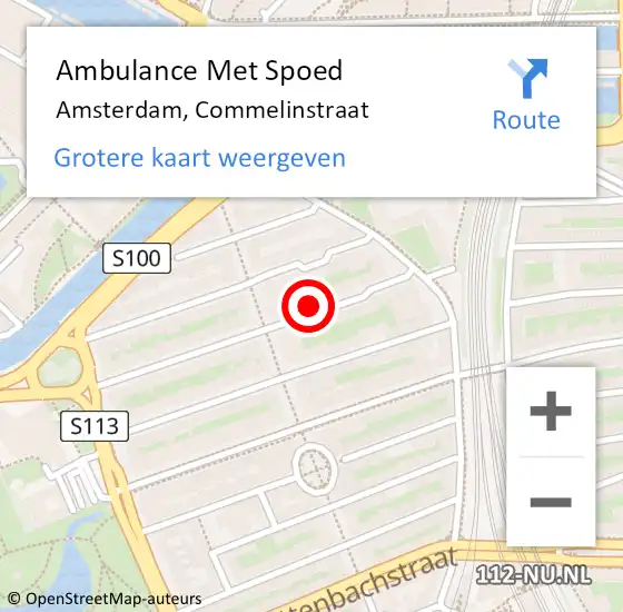 Locatie op kaart van de 112 melding: Ambulance Met Spoed Naar Amsterdam, Commelinstraat op 26 augustus 2024 14:14