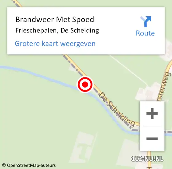 Locatie op kaart van de 112 melding: Brandweer Met Spoed Naar Frieschepalen, De Scheiding op 26 augustus 2024 14:27